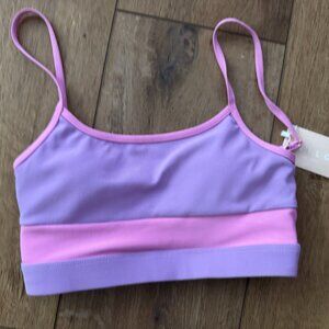 Willo the Label Women’s Ribbed Strap Color Block Purple Pink Sports Bra Athletic